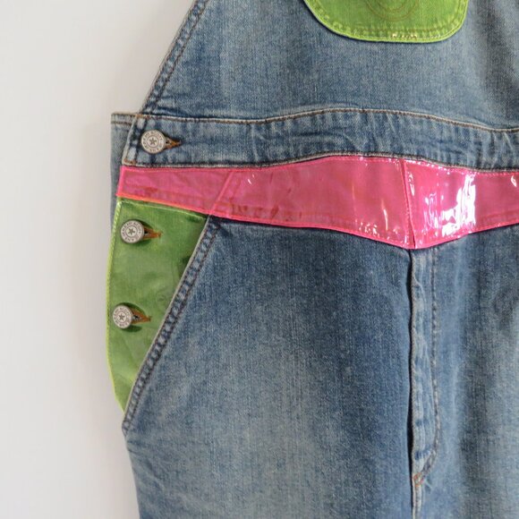 JEREMY SCOTT X MOSCHINO Neon Applique Denim Overall Dress Avant Garde Size US 6 - Picture 5 of 15
